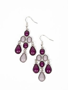 E-78 Silver Chandelier Earrings with Purple and Lavender Stones